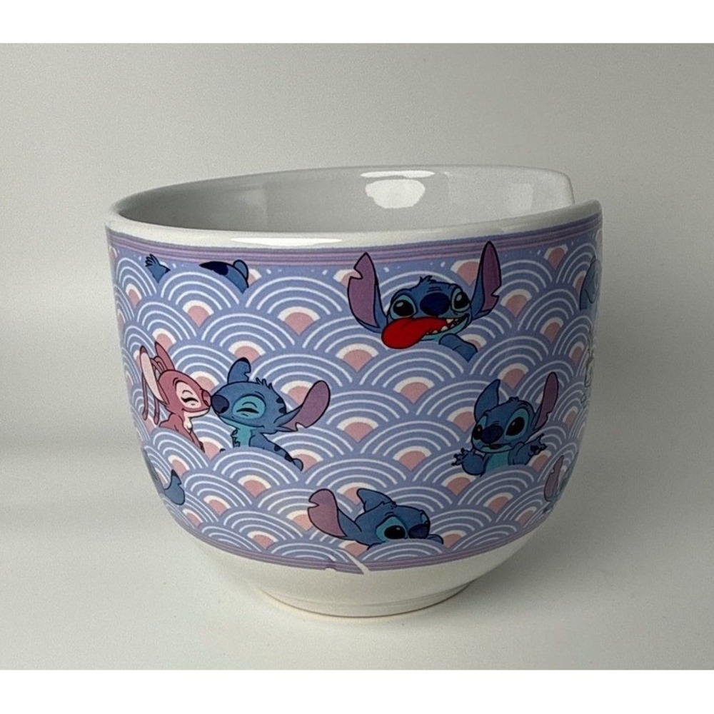 Disney Stitch Ramen Bowl 16oz Blue Purple Wave Ceramic Noodle Bowl Kawaii Anime
